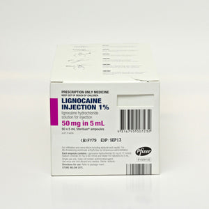 1% Lignocaine/Injection - 50mg in 5ml - Steriamp Ampoules Box/50